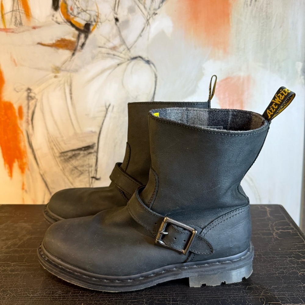 Dr. Martens Black Leather Buckle Combat Boots